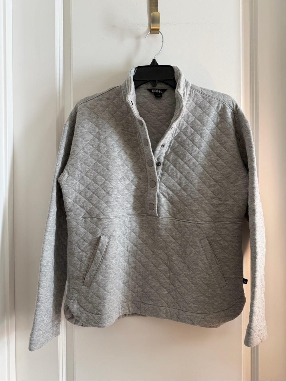 Eddie Bauer Quilted Light Gray Snap-Front Zip-Up Sweater